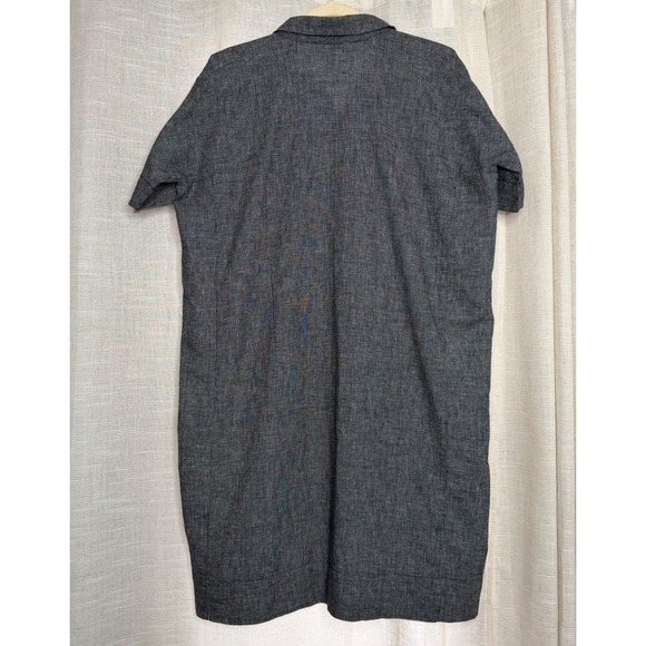 Eileen Fisher Shirt Dress Hemp Organic Cotton Check Short Sleeve Oversized SMALL - Picture 3 of 11